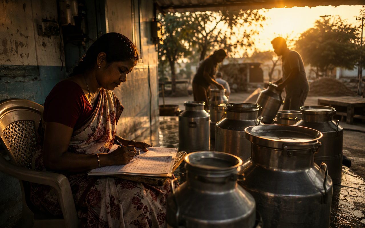 Morning milk collection at a village dairy unit